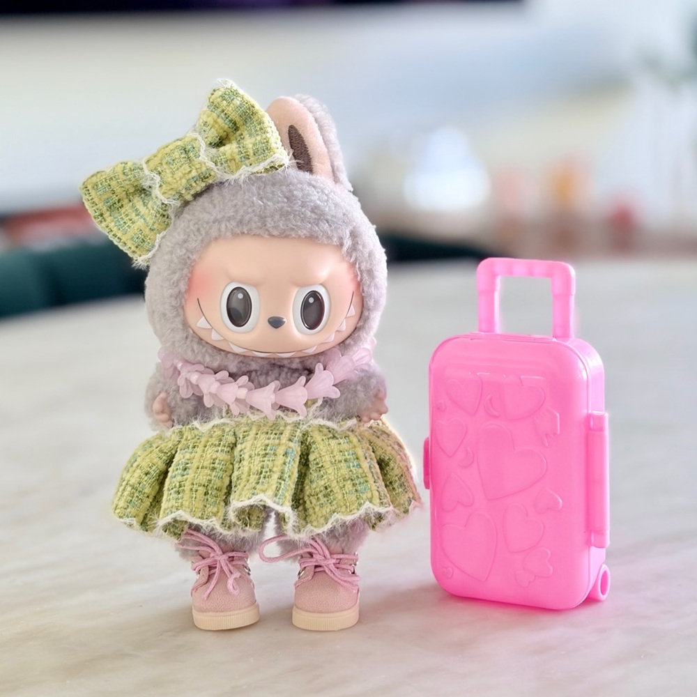 Spring break/summer-themed green and pink Labubu outfit